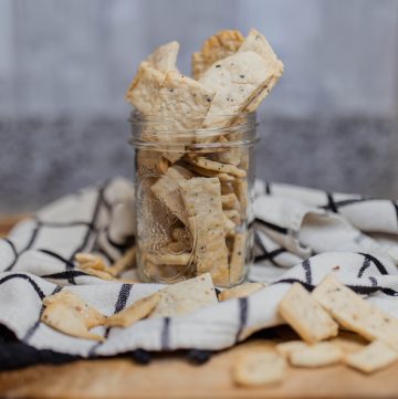 sourdough cracker on counter in mason jar