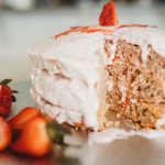 Strawberry cake on a cake stand