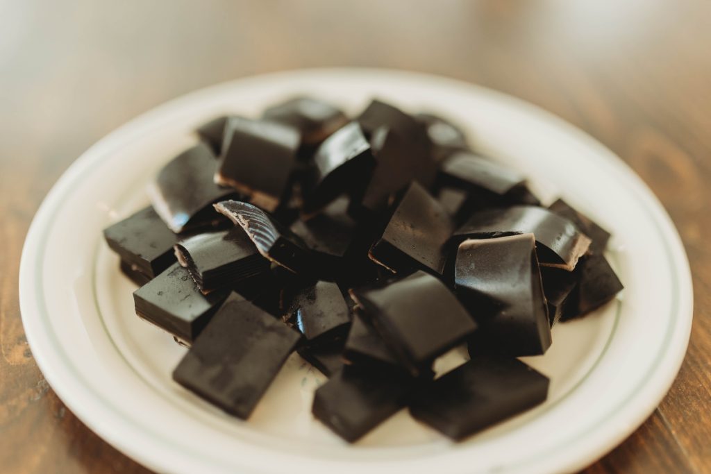 activated charcoal gummies on white plate
