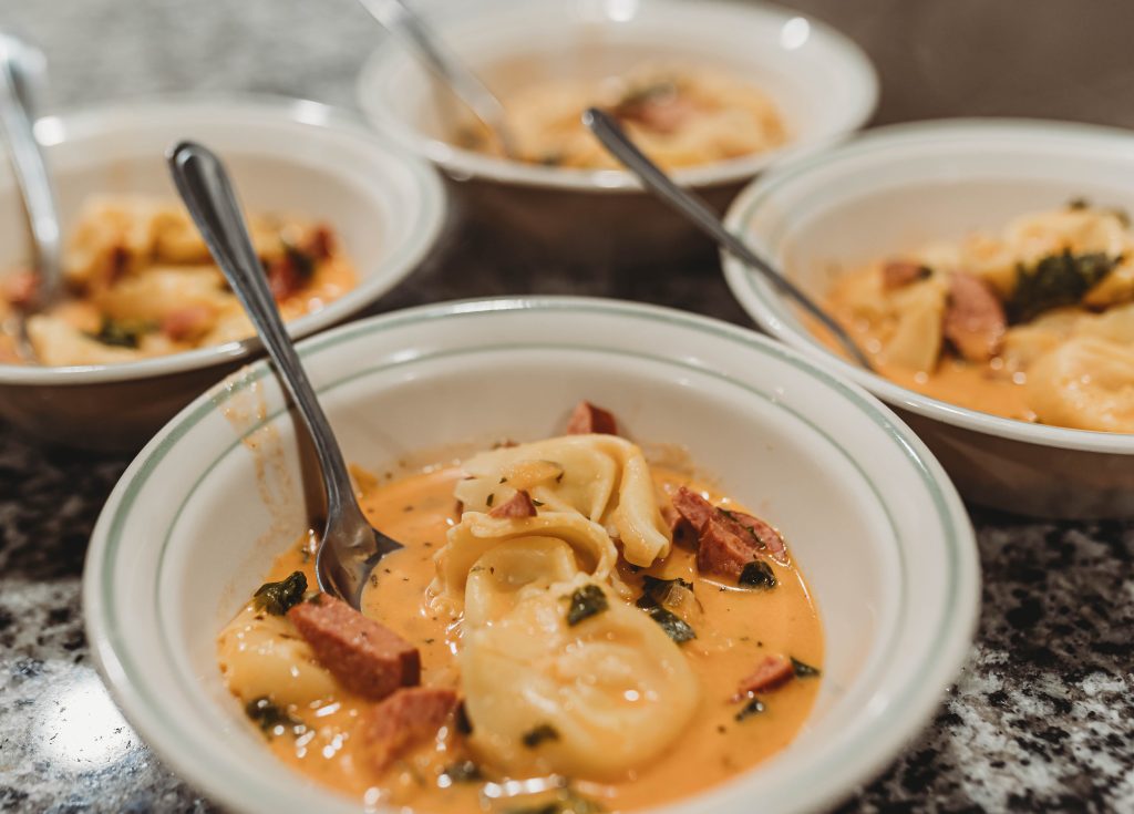 soup in bowls in the counter