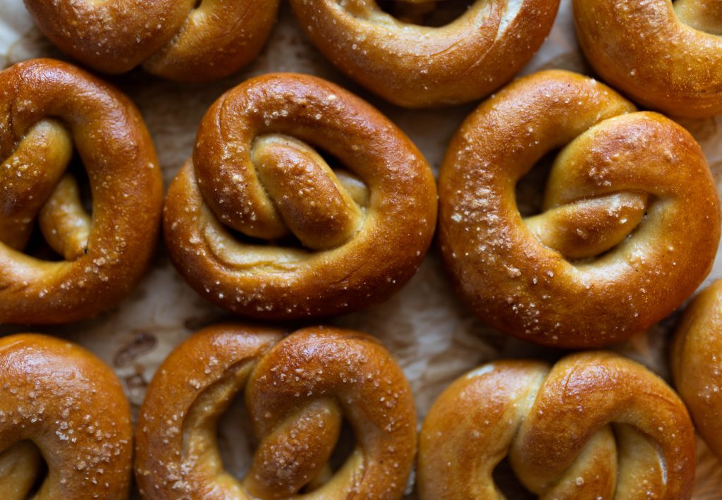 sourdough pretzels on pan